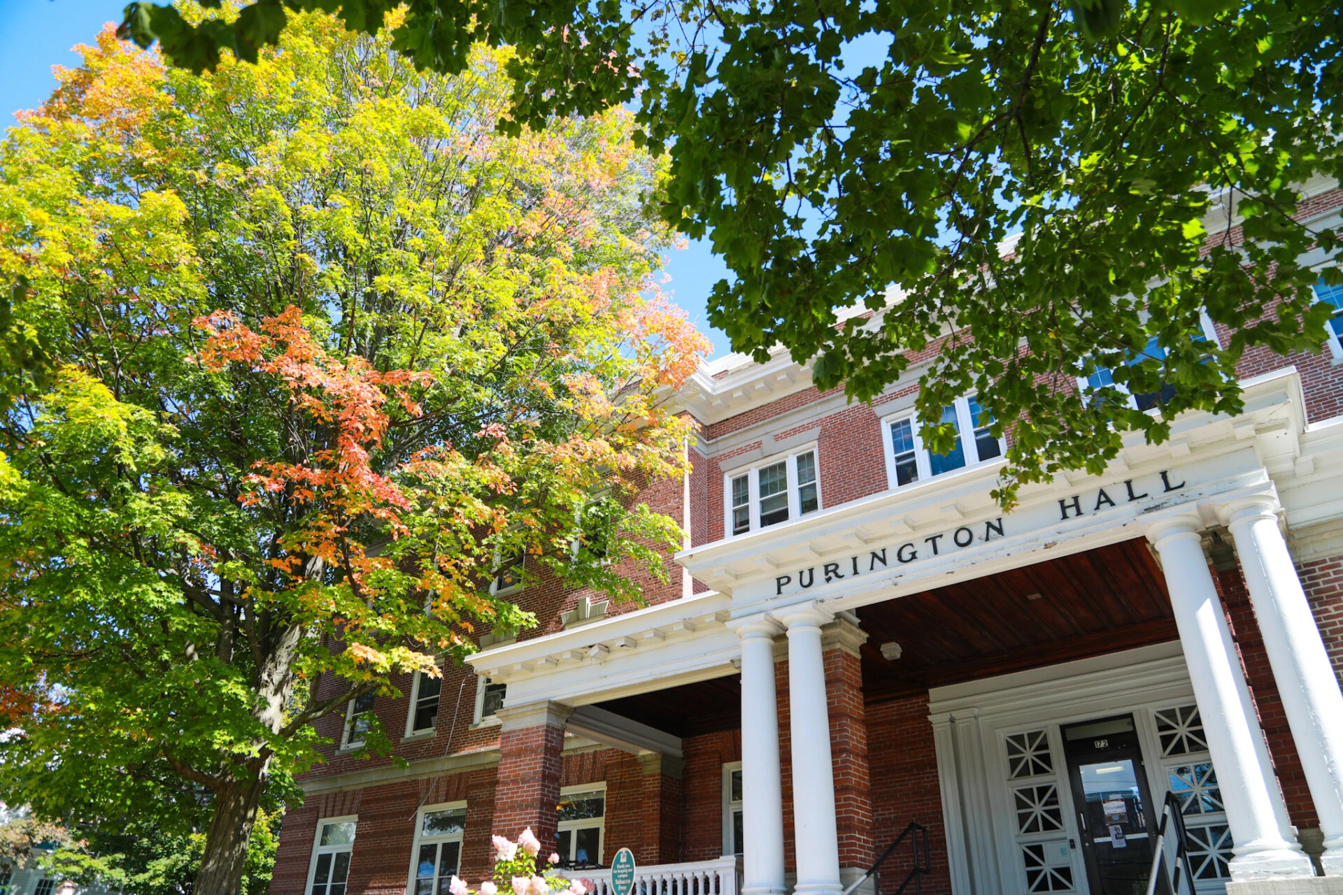 Picture of a Purington campus dorm building with trees
