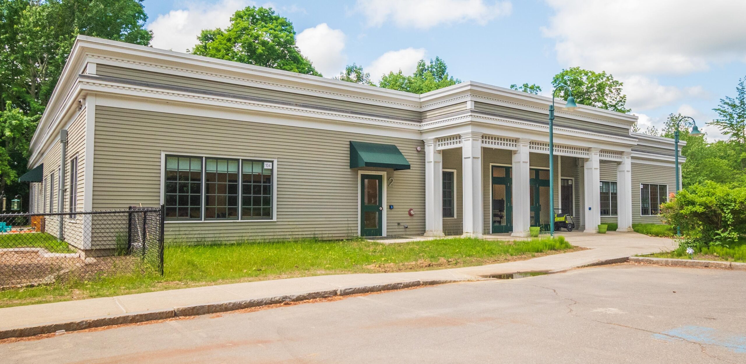 A wide shot of the Sweatt-Winter Childcare building